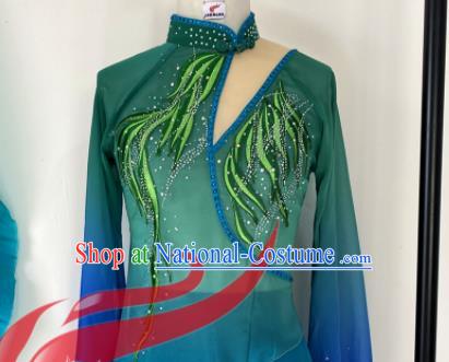 China Jiaozhou Yangko Dance Green Uniforms Fan Dance Costumes Folk Dance Outfits Woman Group Dance Apparels