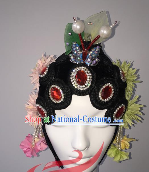 China Classical Dance Hair Accessories Opera Dance Headdress Stage Performance Women Group Dance Wigs Hairpieces