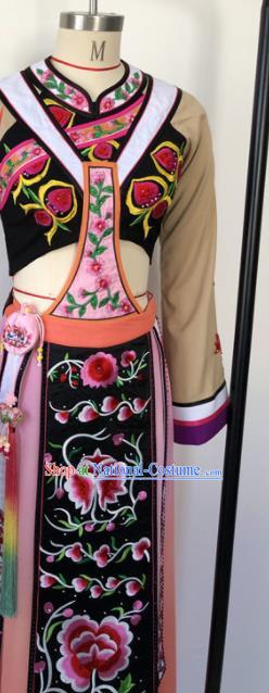 Chinese Qiang Nationality Folk Dance Costumes Sichuan National Minority Woman Clothing Ethnic Stage Performance Dress Outfits