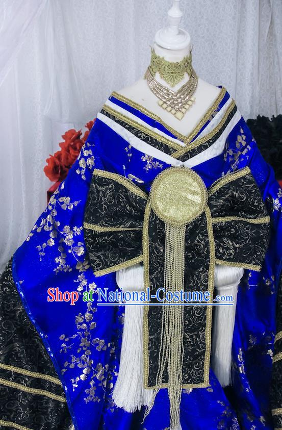 Custom Cosplay Empress Blue Kimono Dress Halloween Fancy Ball Garment Costume Korean Court Woman Clothing