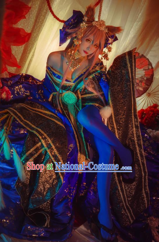 Custom Cosplay Empress Blue Kimono Dress Halloween Fancy Ball Garment Costume Korean Court Woman Clothing