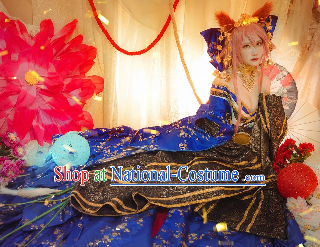 Custom Cosplay Empress Blue Kimono Dress Halloween Fancy Ball Garment Costume Korean Court Woman Clothing