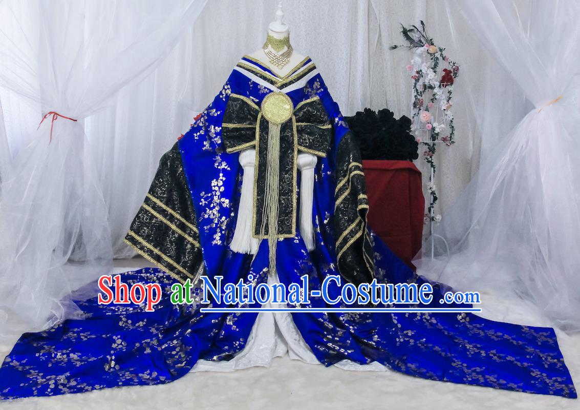 Custom Cosplay Empress Blue Kimono Dress Halloween Fancy Ball Garment Costume Korean Court Woman Clothing