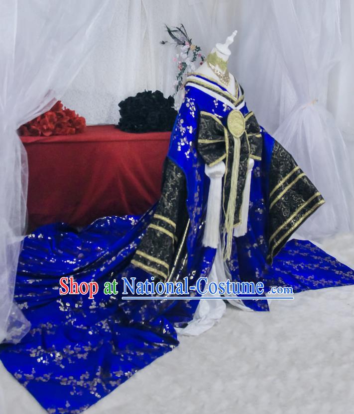 Custom Cosplay Empress Blue Kimono Dress Halloween Fancy Ball Garment Costume Korean Court Woman Clothing