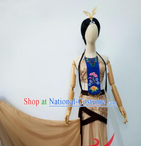 Chinese Hanfu Beauty Dance Clothing Classical Dance Garment Costumes Stage Performance Wang Zhaojun Khaki Dress Outfits