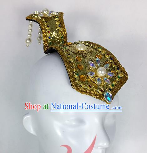 Top China Flying Apsaras Dance Hair Accessories Classical Dance Golden Hair Crown Woman Group Dance Headdress