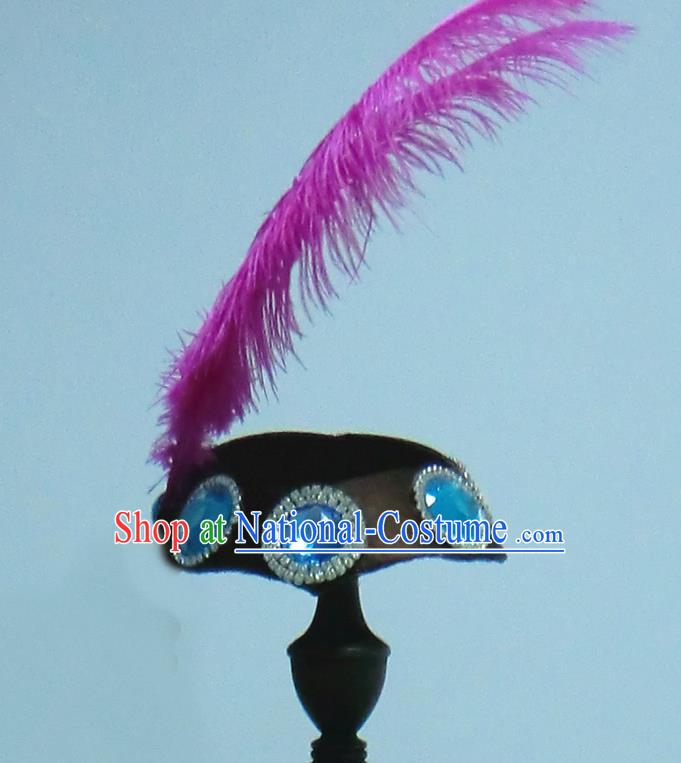 Top China Ethnic Folk Dance Feather Headdress Xinjiang Minority Performance Hair Accessories Uyghur Nationality Dance Hat