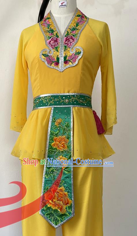 China Fan Dance Costumes Folk Dance Outfits Woman Group Dance Apparels Yangko Dance Yellow Uniforms