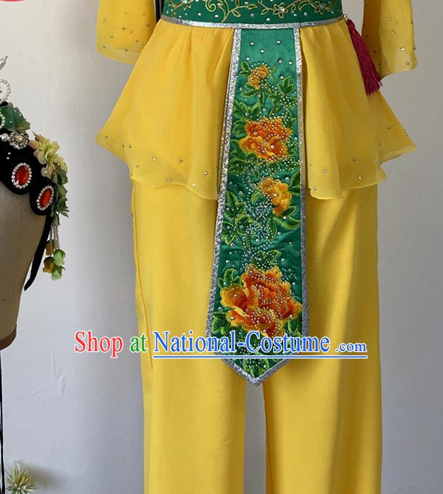 China Fan Dance Costumes Folk Dance Outfits Woman Group Dance Apparels Yangko Dance Yellow Uniforms