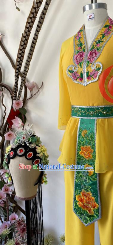 China Fan Dance Costumes Folk Dance Outfits Woman Group Dance Apparels Yangko Dance Yellow Uniforms