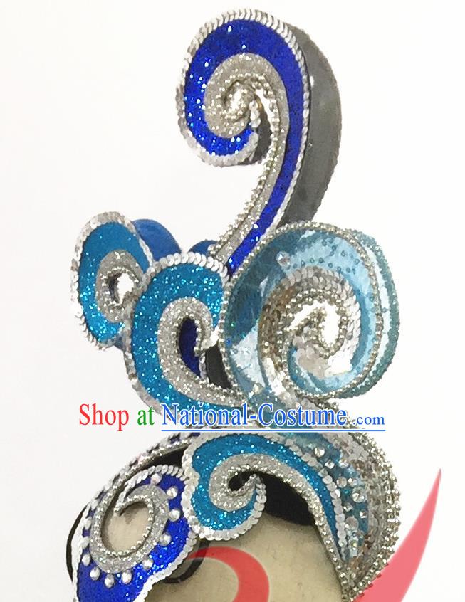 Top China Female Group Dance Blue Hair Crown Stage Performance Hat Headdress Classical Dance Hair Accessories