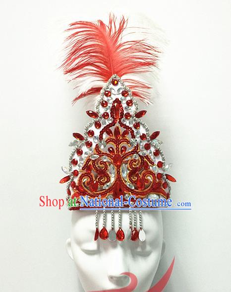 Top China Kazak Nationality Dance Hair Accessories Ethnic Stage Performance Headdress Xinjiang Minority Woman Group Dance Red Feather Hat