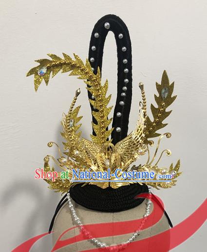 Top China Female Group Hanfu Dance Hair Accessories Stage Performance Headdress Classical Dance Golden Phoenix Hair Crown