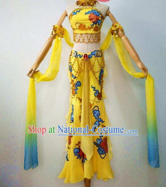 Chinese Stage Performance Flying Apsaras Yellow Outfits Female Group Dance Clothing Classical Dance Garment Costumes