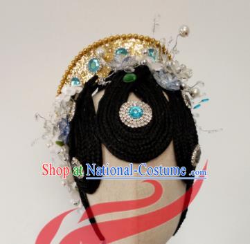 Top China Stage Performance Headdress Opera Dance Wigs Chignon Hairpieces Woman Classical Dance Hair Accessories