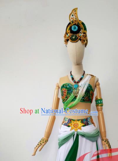 Chinese Classical Dance Garment Costumes Stage Performance Flying Apsaras Green Dress Outfits Female Group Dance Clothing