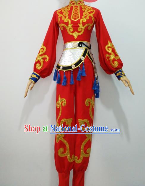 Chinese Xinjiang Minority Performance Garment Costumes Uyghur Nationality Folk Dance Clothing Ethnic Female Group Dance Red Uniforms