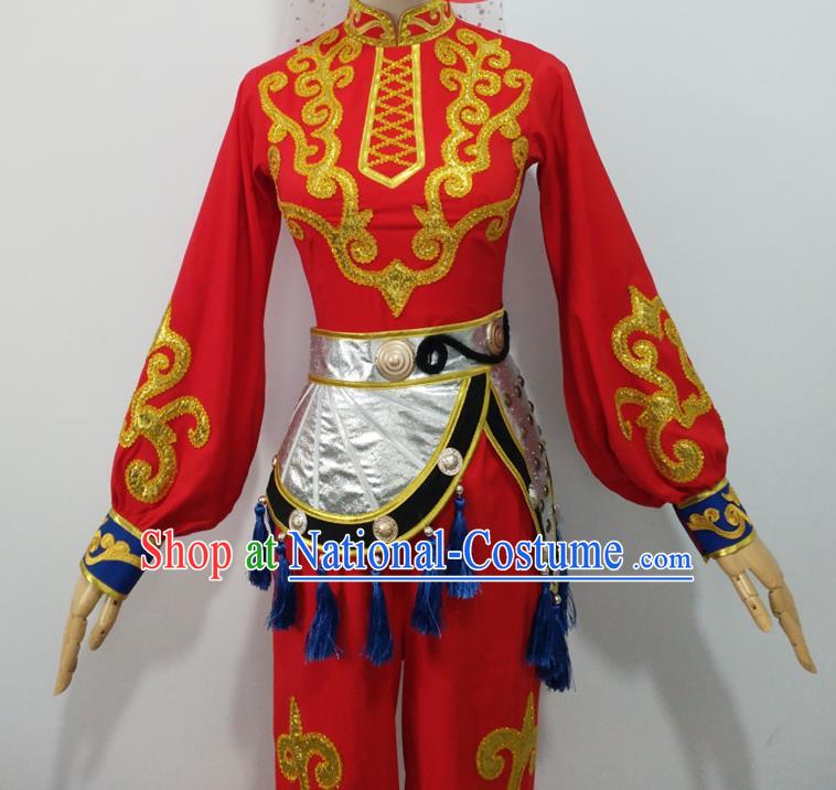 Chinese Xinjiang Minority Performance Garment Costumes Uyghur Nationality Folk Dance Clothing Ethnic Female Group Dance Red Uniforms