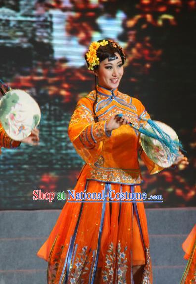 Chinese Female Group Dance Clothing Classical Dance Garment Costumes Stage Performance South Beauty Orange Dress Outfits