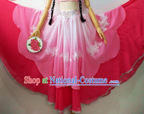 Chinese Ethnic Female Dance Pink Dress Uniforms Xinjiang Minority Performance Garment Costumes Uyghur Nationality Folk Dance Clothing