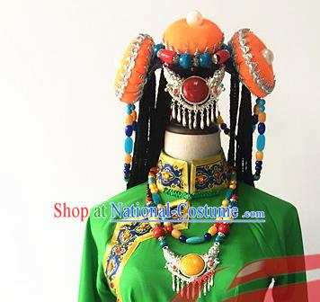 Top China Tibetan Nationality Dance Braid Hairpieces Zang Ethnic Group Dance Hair Accessories Spring Festival Gala Stage Performance Headdress