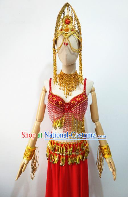 Top China Sanya Stage Performance Headdress Female Group Dance Tassel Hat Classical Dance Golden Hair Crown