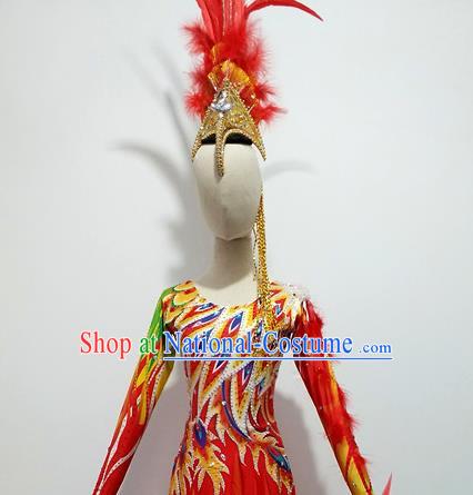 Top China Female Group Dance Red Feather Headpiece Classical Dance Hair Accessories Stage Performance Hair Crown