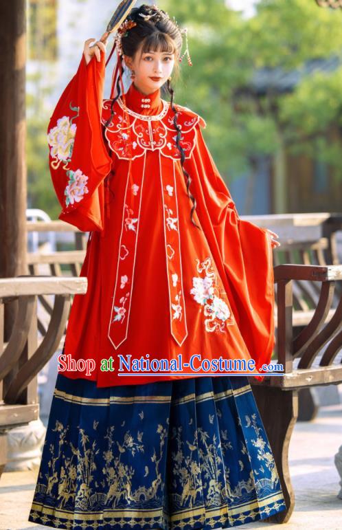 China Traditional Wedding Historical Clothing Ming Dynasty Bride Red Hanfu Dress Ancient Nobility Lady Garment Costumes Complete Set