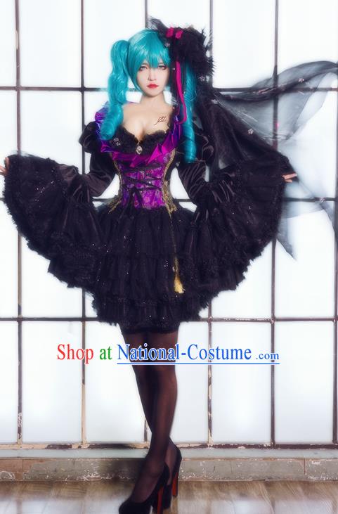 Custom Cosplay Witch Black Short Dress Halloween Fancy Ball Garment Costume Gothic Princess Clothing