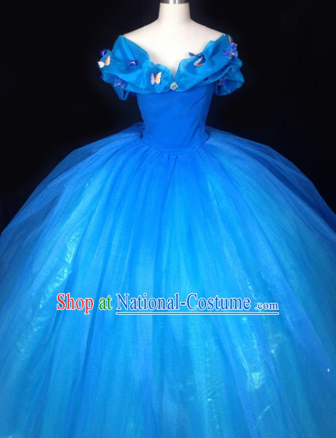 Custom European Court Princess Clothing Cosplay Goddess Blue Full Dress Halloween Fancy Ball Garment Costume