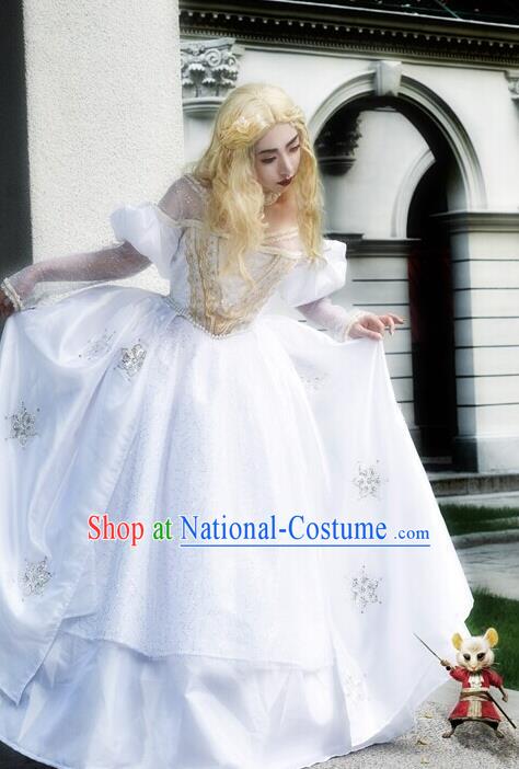 Custom Spanish Princess Clothing Cosplay Flower Fairy White Full Dress Halloween Fancy Ball Garment Costume