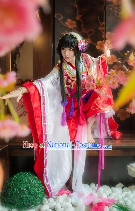 Chinese Ancient Swordswoman Garment Costumes Traditional Cosplay Female Knight Red Dress Fairy Princess Clothing