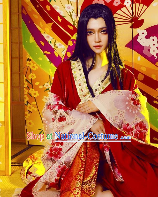 Custom Japanese Imperial Consort Clothing Cosplay Geisha Red Kimono Dress Halloween Fancy Ball Courtesan Garment Costume