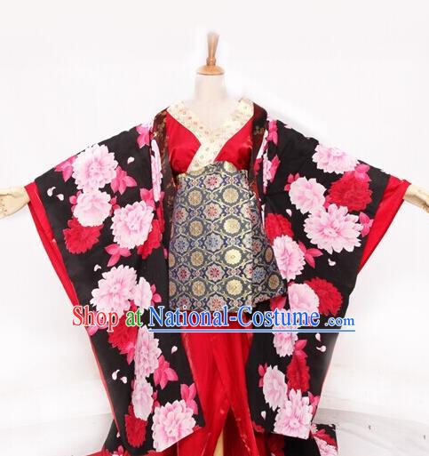 Custom Halloween Fancy Ball Courtesan Garment Costume Japanese Imperial Consort Clothing Cosplay Geisha Red Kimono Dress