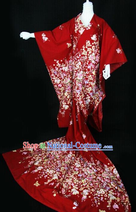 Custom Japanese Geisha Clothing Cosplay Queen Red Kimono Dress Japan Courtesan Garment Costume