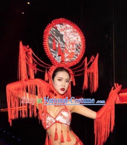 Custom China Stage Show Hair Accessories Catwalks Luxury Red Tassel Headdress Stage Performance Embroidered Hair Crown