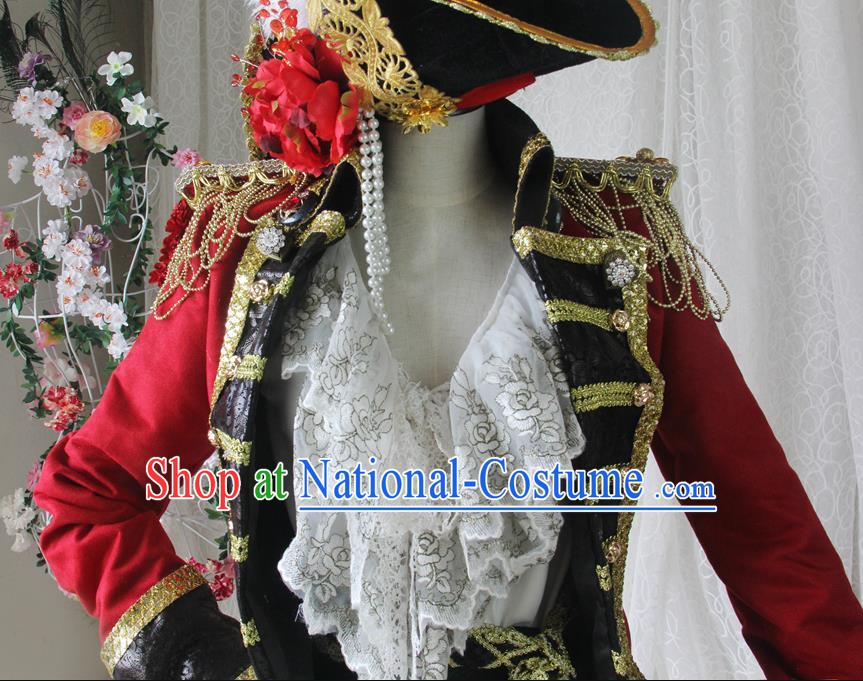 Top Halloween Cosplay Pirate Red Suits Spanish Earl Uniforms European Gentleman Garment Costumes