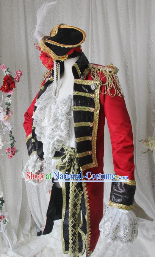 Top Halloween Cosplay Pirate Red Suits Spanish Earl Uniforms European Gentleman Garment Costumes