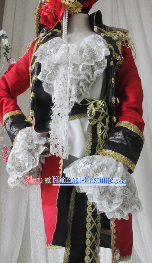 Top Halloween Cosplay Pirate Red Suits Spanish Earl Uniforms European Gentleman Garment Costumes