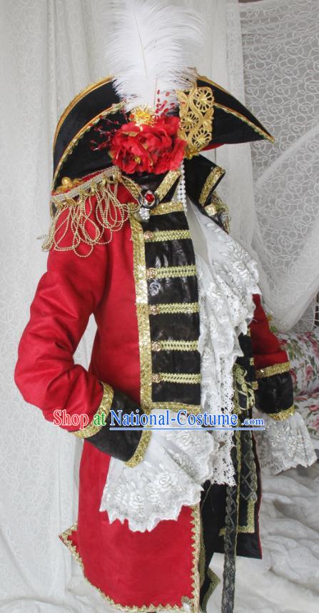 Top Halloween Cosplay Pirate Red Suits Spanish Earl Uniforms European Gentleman Garment Costumes