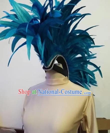 Top Halloween Cosplay Rome Warrior Hair Accessories Brazil Parade Giant Headdress Catwalks Deluxe Blue Feather Hat Carnival Stage Show Headpiece