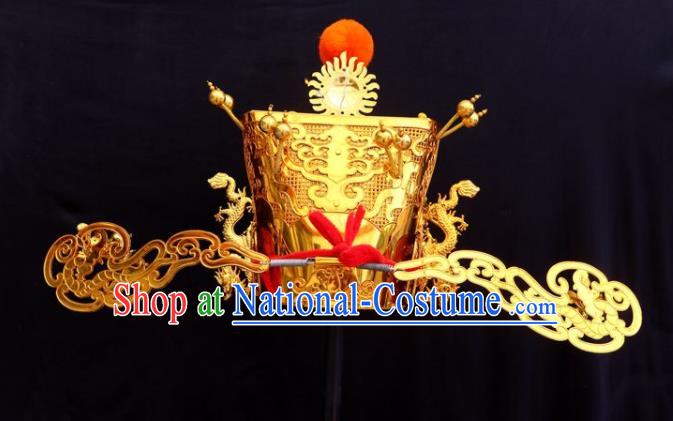 Chinese Ancient Wealth God Headwear Beijing Opera Laosheng Headdress Peking Opera Royal Highness Golden Hat