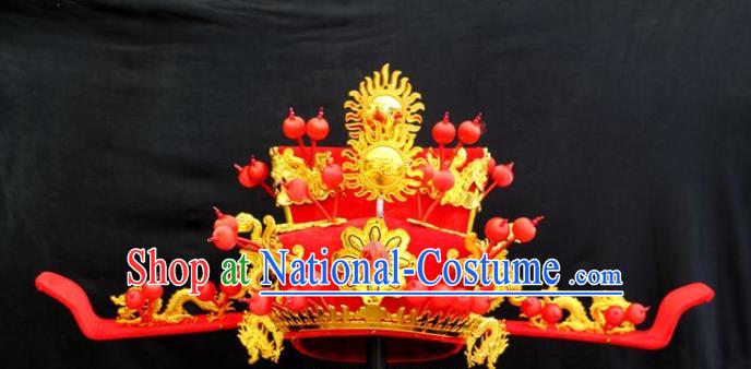 Chinese Peking Opera Royal Highness Red Hat Ancient Wealth God Headwear Beijing Opera Laosheng Headdress