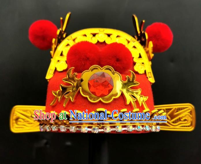 Chinese Ancient Bridegroom Headwear Beijing Opera Xiaosheng Headdress Peking Opera Scholar Red Hat