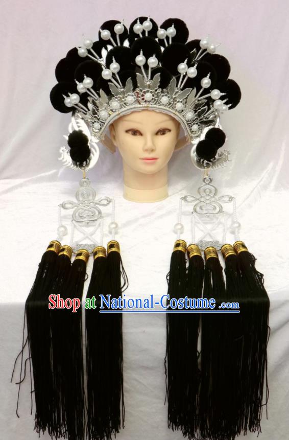 China Beijing Opera Hua Tan Phoenix Coronet Headdress Ancient Princess Hair Accessories Shaoxing Opera Diva Black Venonat Hat