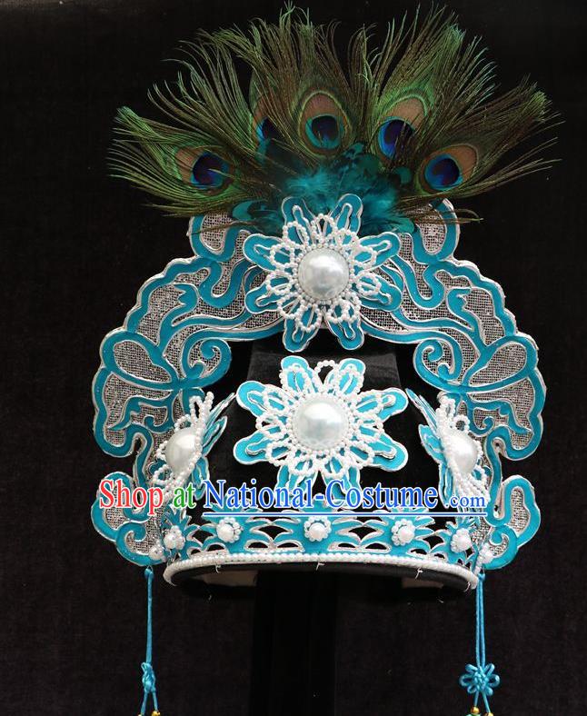 Chinese Peking Opera Xiaosheng Hat Shaoxing Opera Scholar Liang Shanbo Headwear Huangmei Opera Niche Feather Headdress