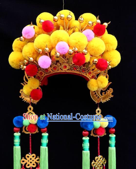 China Beijing Opera Actress Headdress Ancient Princess Hat Hair Accessories Peking Opera Hua Tan Yellow Phoenix Coronet