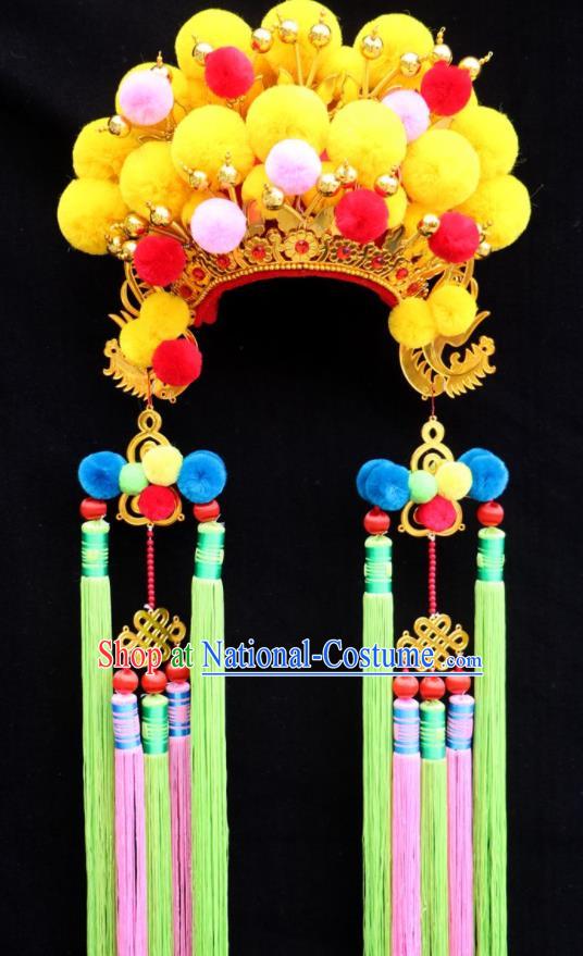 China Beijing Opera Actress Headdress Ancient Princess Hat Hair Accessories Peking Opera Hua Tan Yellow Phoenix Coronet