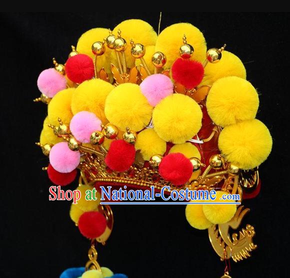 China Beijing Opera Actress Headdress Ancient Princess Hat Hair Accessories Peking Opera Hua Tan Yellow Phoenix Coronet