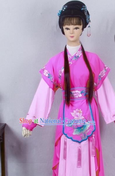 Chinese Ancient Servant Girl Garment Costumes Traditional Beijing Opera Diva Rosy Dress Outfits Peking Opera Actress Clothing